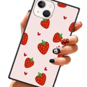 LSL for iPhone 14 Plus Square Case Heart Strawberry Pattern NIB